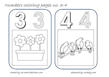 Document preview: Numbers Coloring Page - 3 and 4