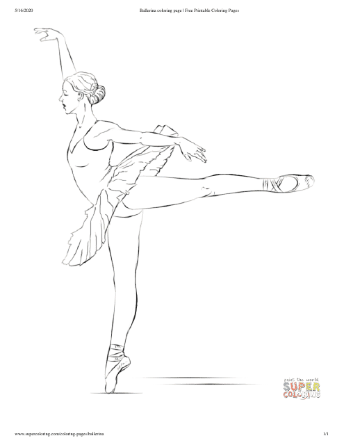 Playful girl wearing a tutu, gracefully posing as a ballerina dancer in this beautiful coloring page.