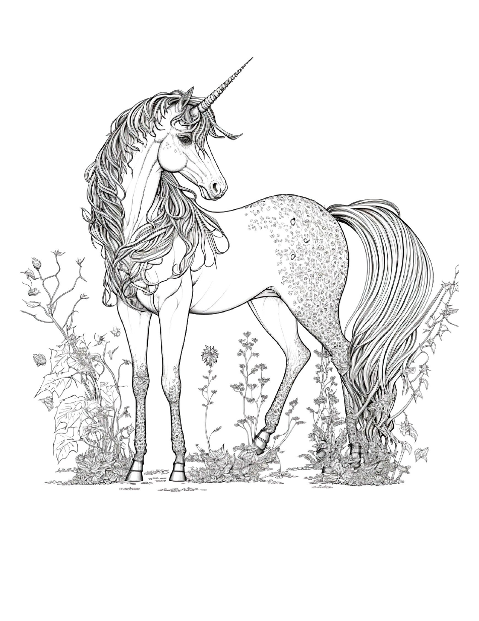 Intricate Unicorn Coloring Page Preview