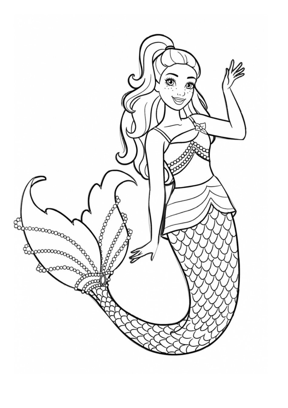Teenage Mermaid Coloring Page - Printable Coloring Page is beautifully illustrated and depicts a teenage mermaid swimming in an enchanting underwater scene.