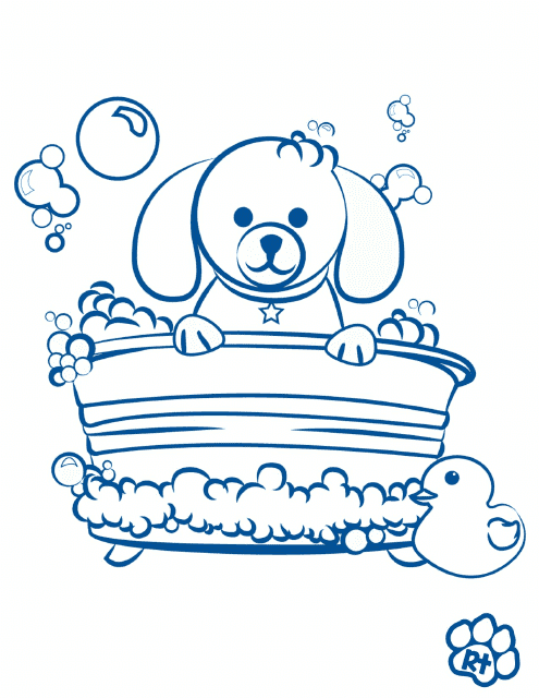 Bathing Puppy Coloring Page