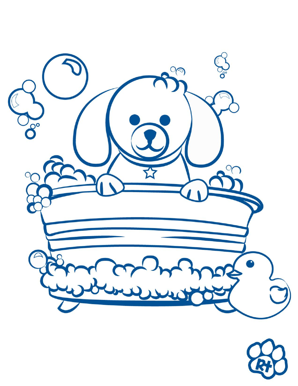 Bathing Puppy Coloring Page - Fun and adorable puppy enjoying bath time