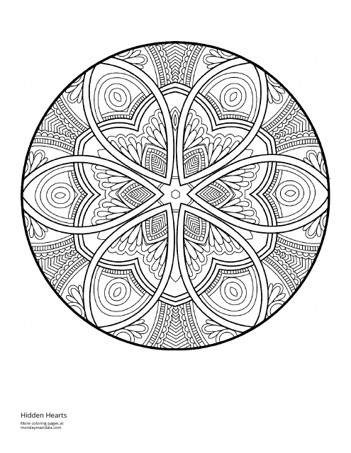 Hidden Hearts Mandala Coloring Sheet
