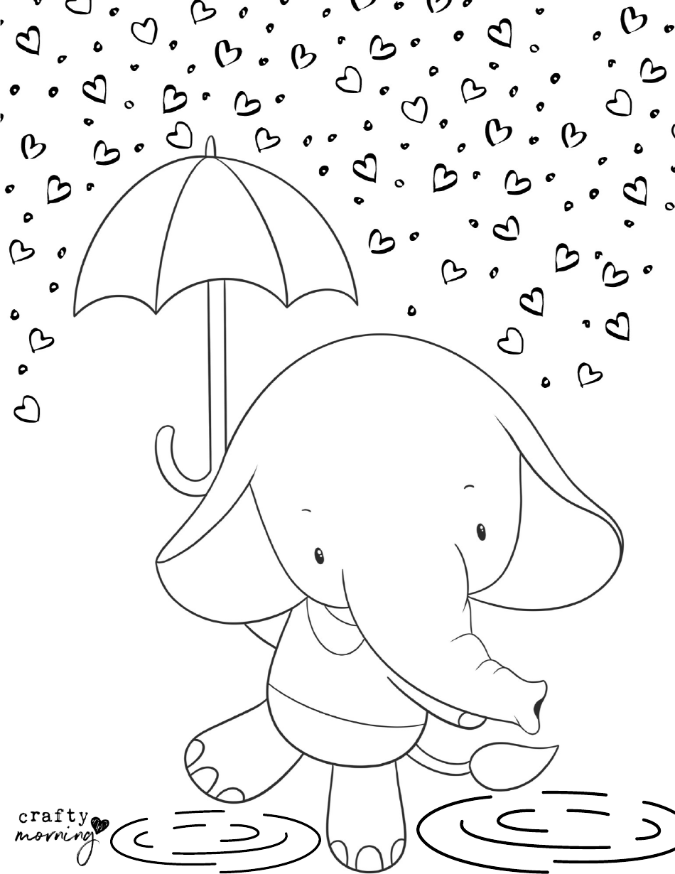 Valentine's Day Coloring Sheet with an adorable Elephant
