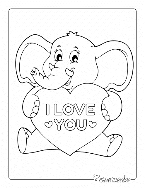 I Love You Coloring Sheet - Elephant