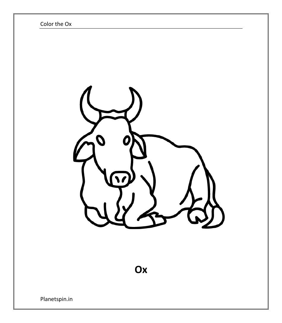 A fun and detailed coloring page featuring an Ox