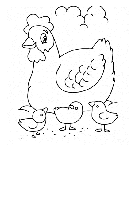 Hen With Little Chickens Coloring Page