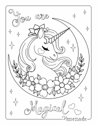 Document preview: Magical Unicorn Coloring Page - Beautiful