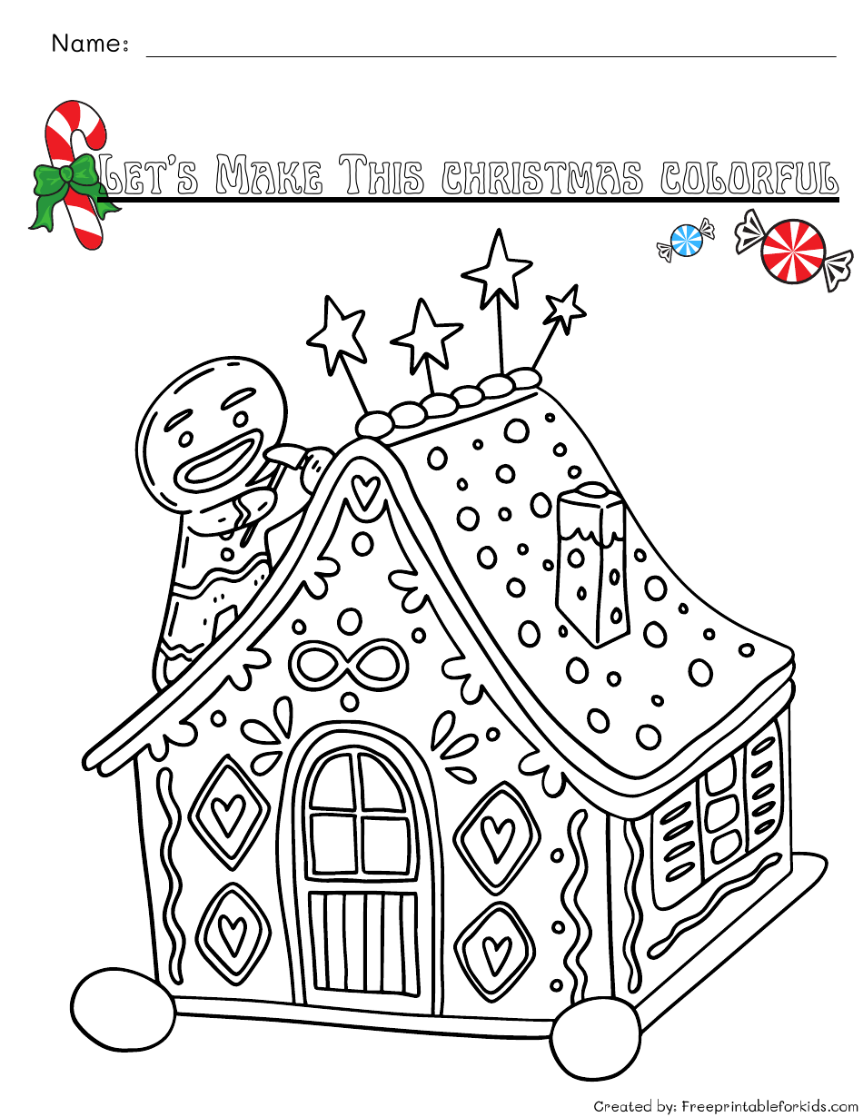 Christmas Coloring Page - Gingerbread House Download Printable PDF
