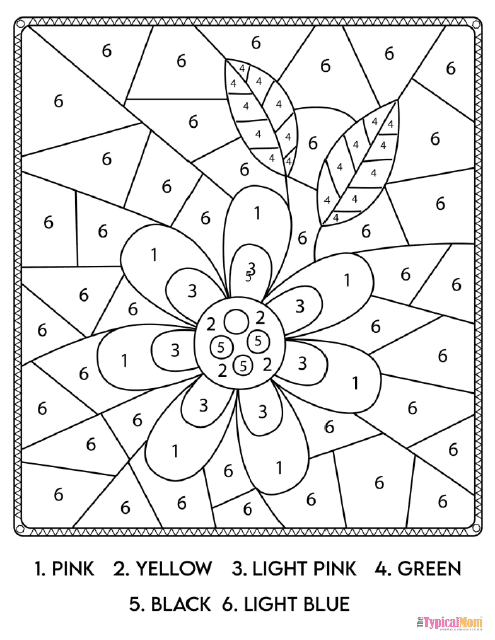 Color by Number Coloring Page - Flower Mosaic