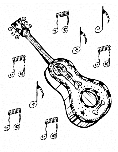 Mexican guitar coloring page - One-of-a-kind printable coloring page for guitar enthusiasts