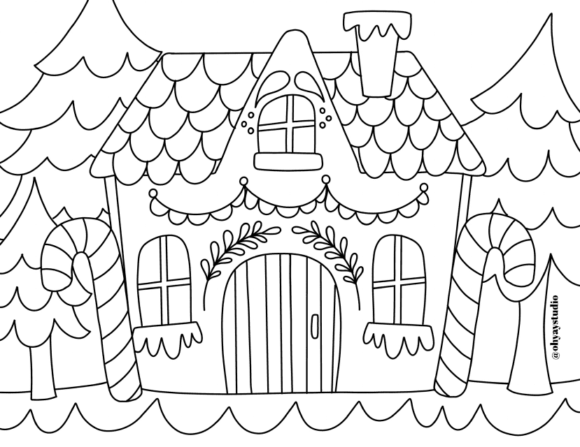 Gingerbread house coloring page - printable coloring page perfect for Christmas crafts