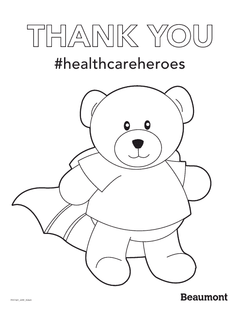 Coloring page featuring a healthcare-themed design with a cute teddy bear