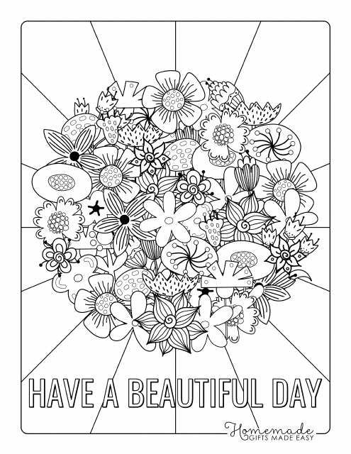 Beautiful Day Coloring Page with Flowers
