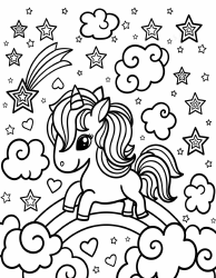 Document preview: Rainbow Unicorn Pony Coloring Page