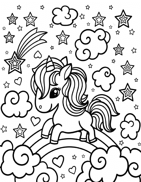 Rainbow unicorn pony coloring page - Preview image