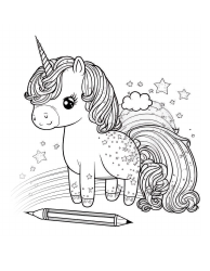 Document preview: Little Unicorn With a Pencil Coloring Page