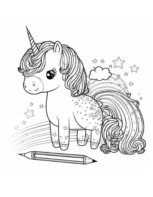 Cute unicorn with a pencil coloring page