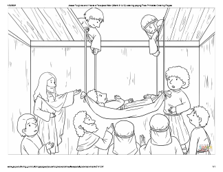Document preview: Bible Coloring Page - Jesus Heals a Paralyzed Man