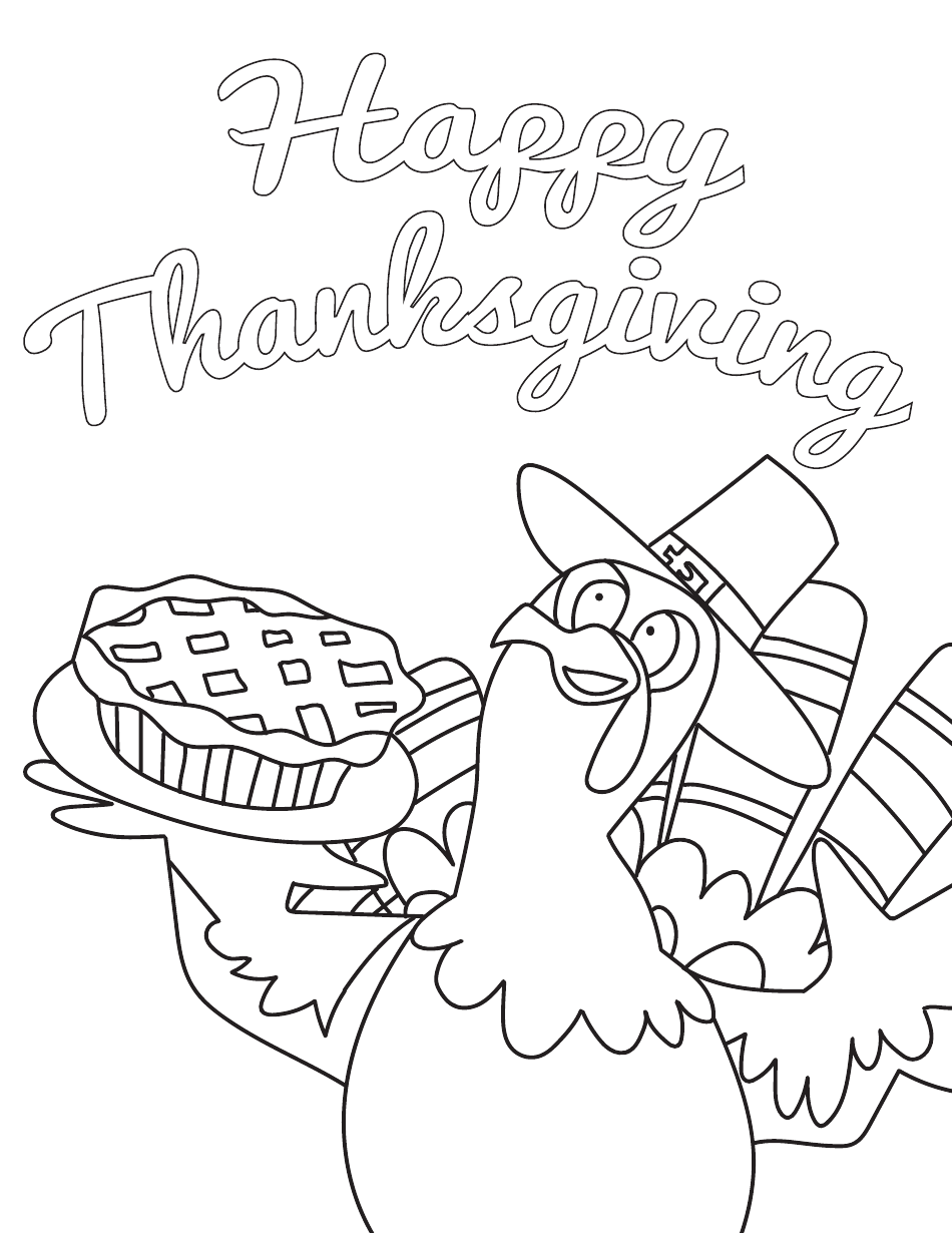 Thanksgiving Coloring Page - Turkey With Pie Download Printable PDF ...