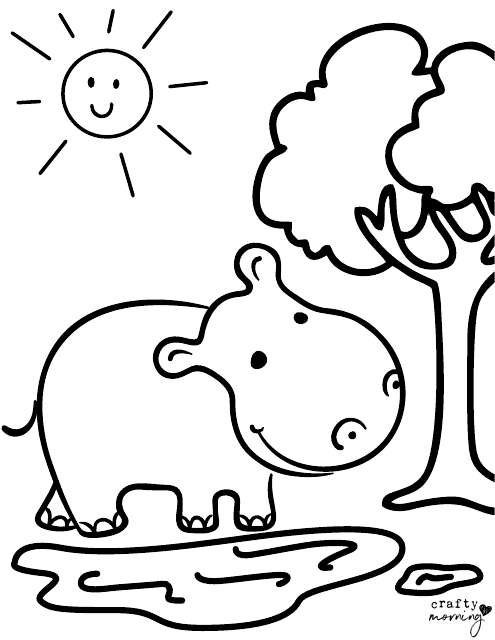 Cute and Fun Hippo coloring page for kids