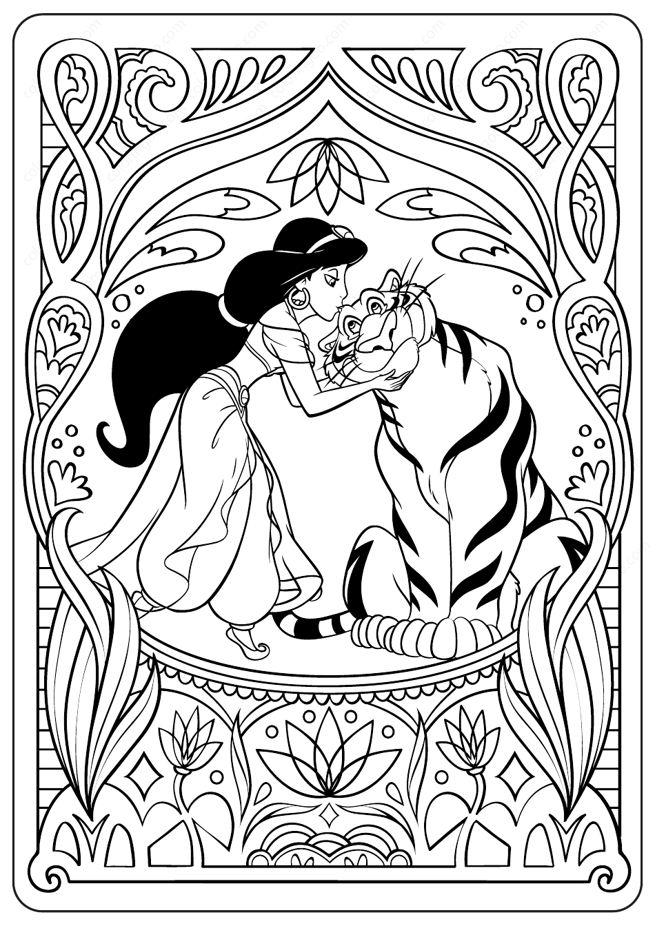 Disney Coloring Sheet - Princess Jasmine and Rajah Download Printable ...