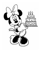 Document preview: Minnie Mouse Coloring Page - Birthday Cake