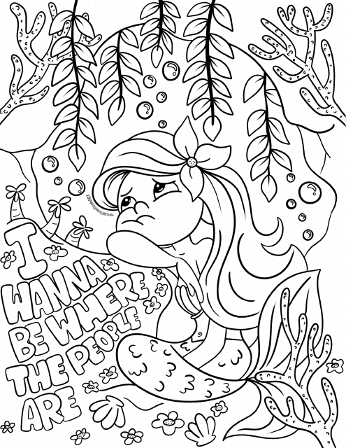 Sad Little Mermaid Coloring Page - Preview Image