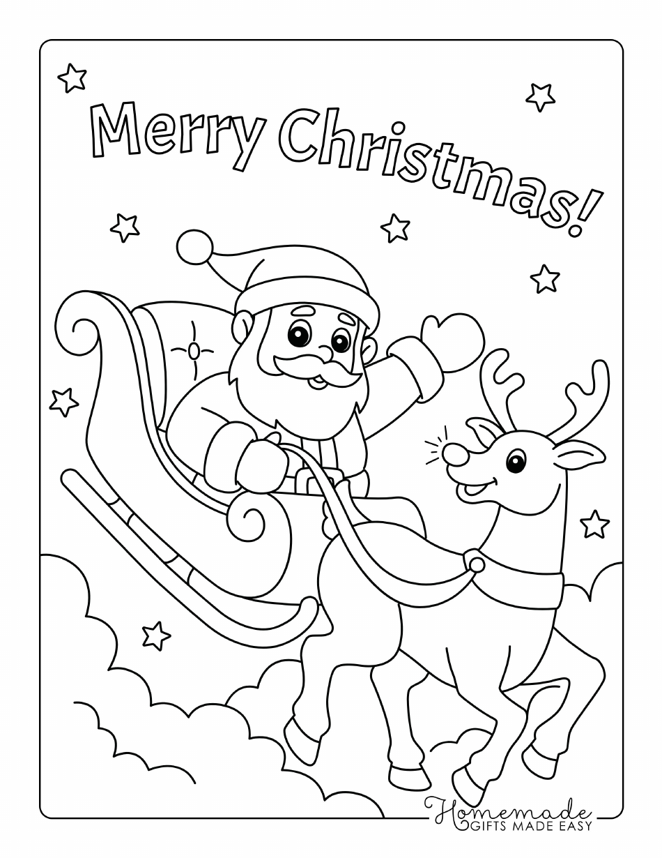 Merry Christmas Coloring Page - Santa and Reindeer