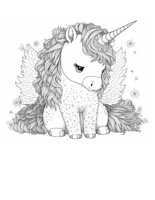 Little Winged Unicorn Coloring Page