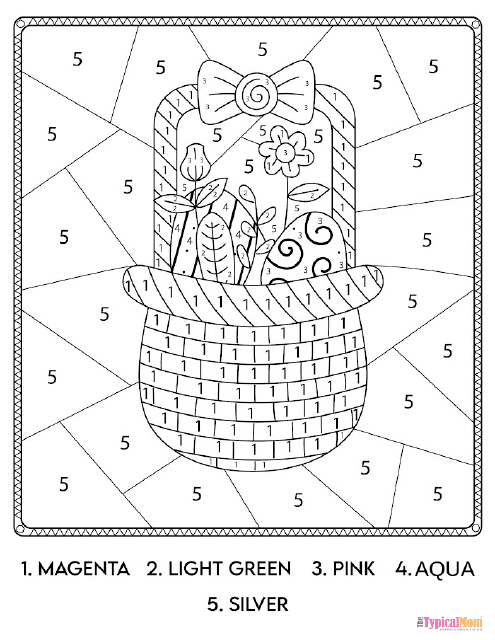 Flower Basket Coloring Page - Color by Number