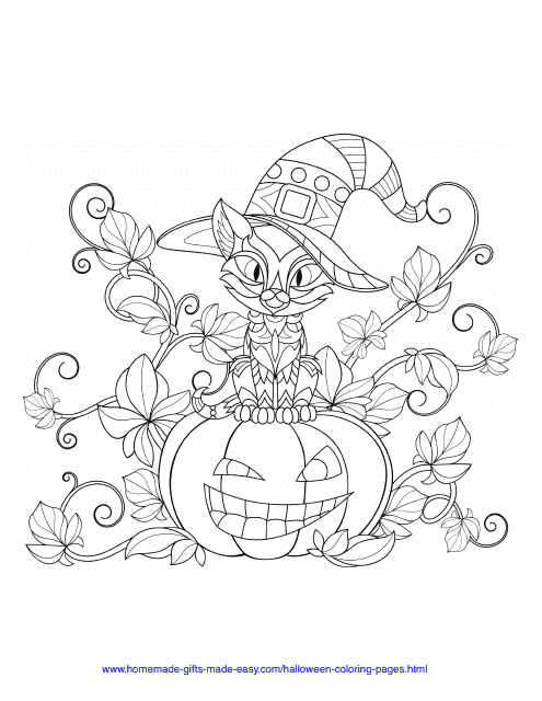 Halloween Coloring Page - Witch Cat Image Preview