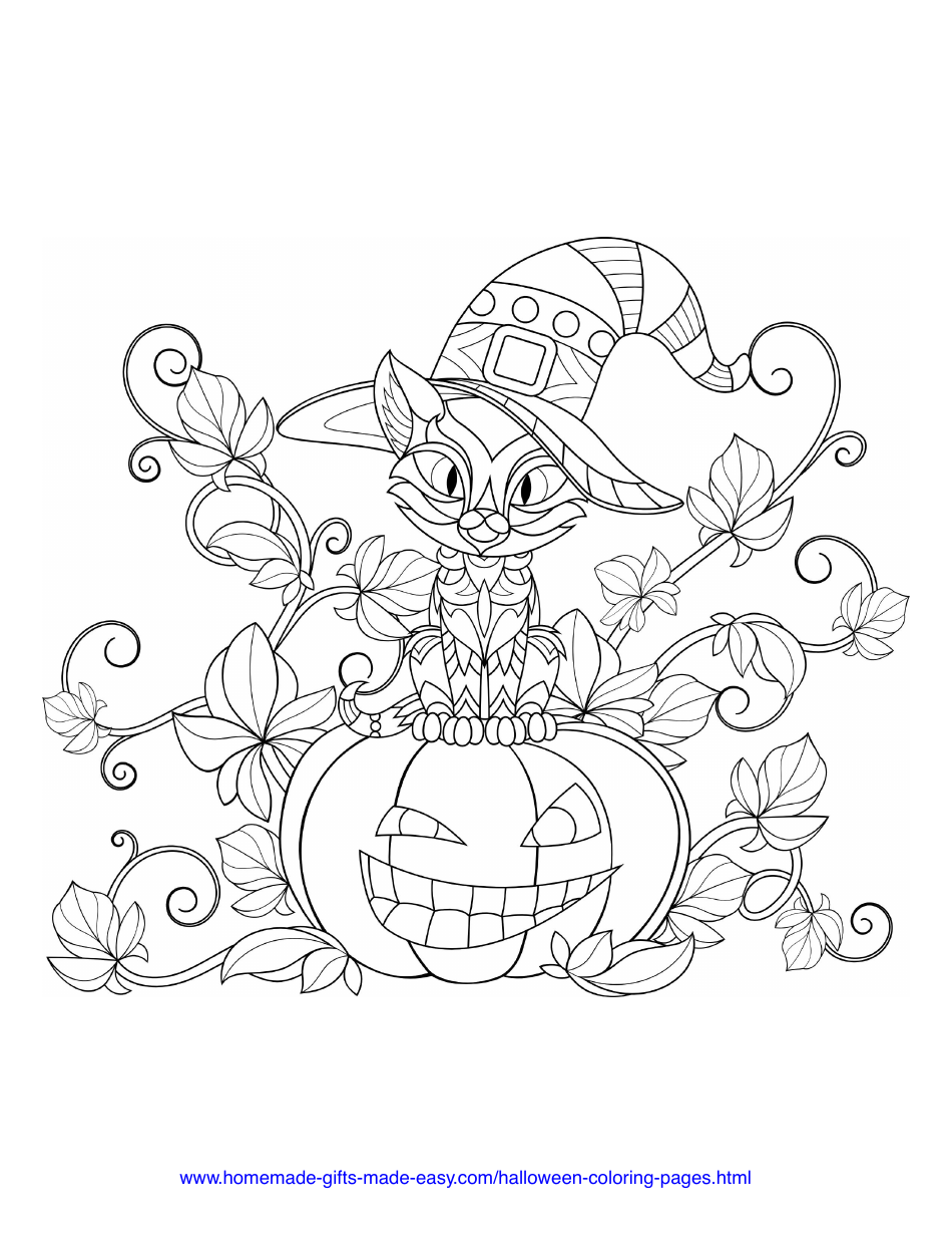 Halloween Coloring Page - Witch Cat Image Preview
