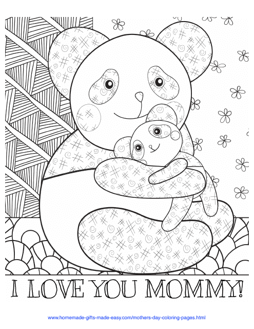 Panda coloring page to celebrate Mother's Day