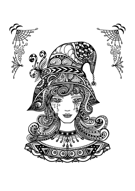Modern Witch Coloring Page - Print-friendly version