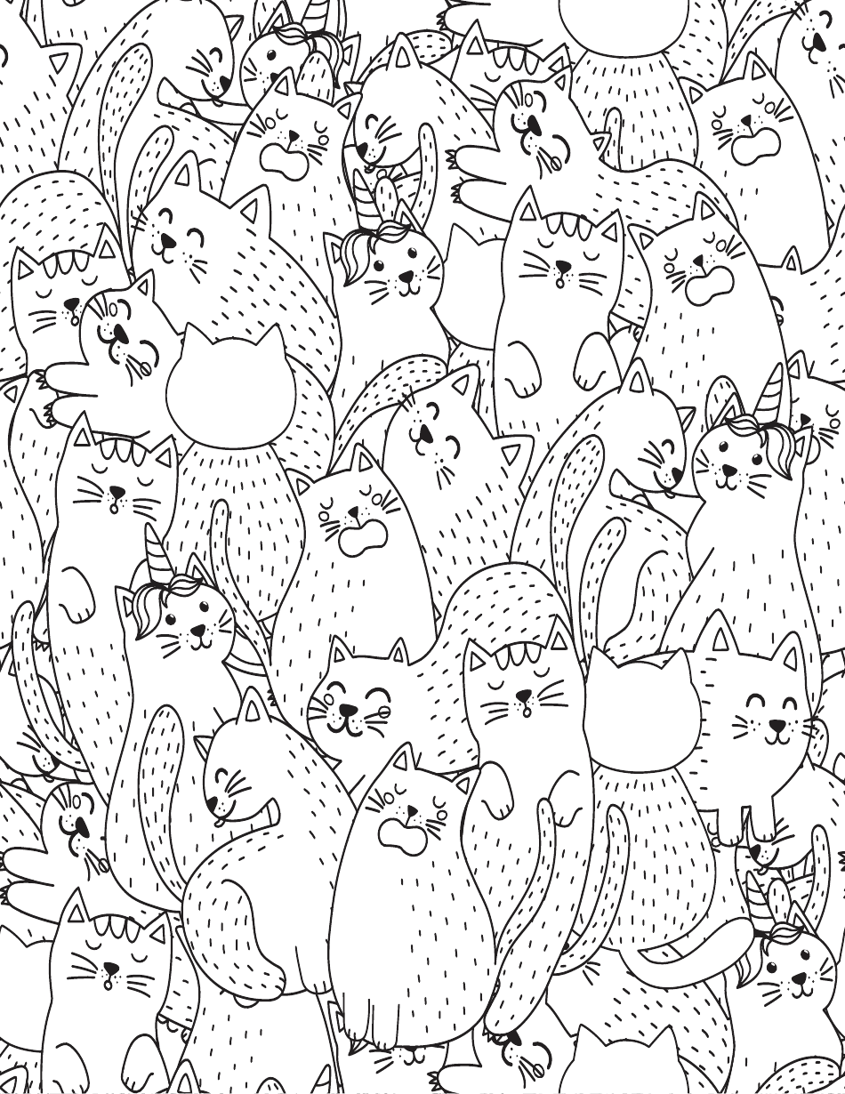 Doodle Cats Coloring Page - Free Printable PDF