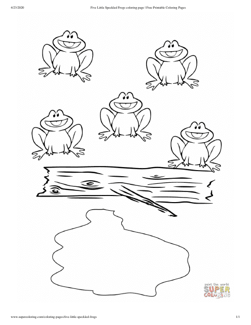 Cute Free Printable Five Little Frogs Coloring Page