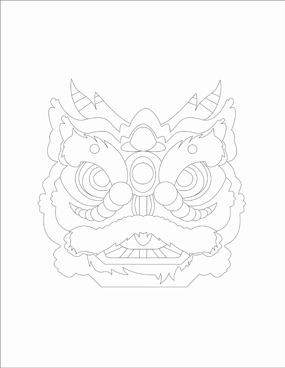 Chinese Dragon Face Mask Coloring Page Preview