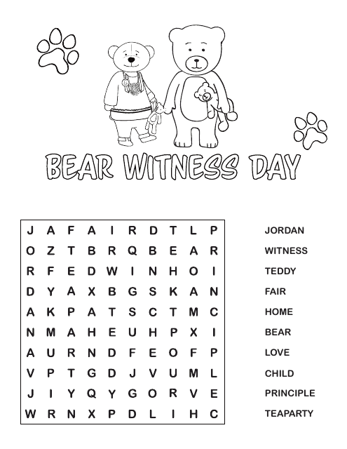 Bear Witness Day Coloring Sheet