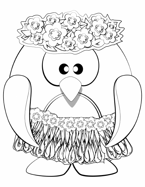 Hawaiian Penguin Coloring Page Preview