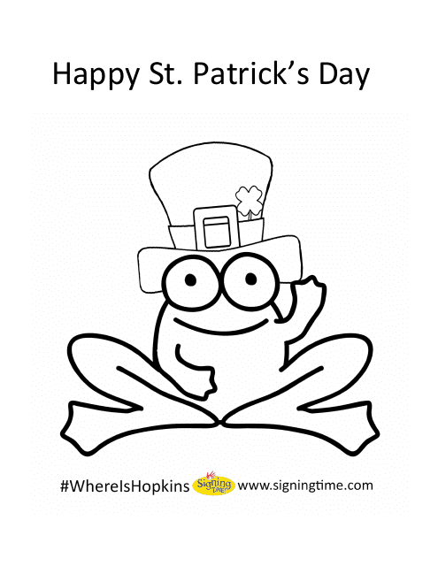 St. Patrick's Day coloring page featuring a cheerful frog