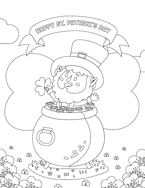 St. Patrick's Day Coloring Page with a Leprechaun