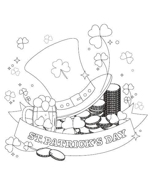 St. Patrick's Day Coloring Page - Hat and Gold