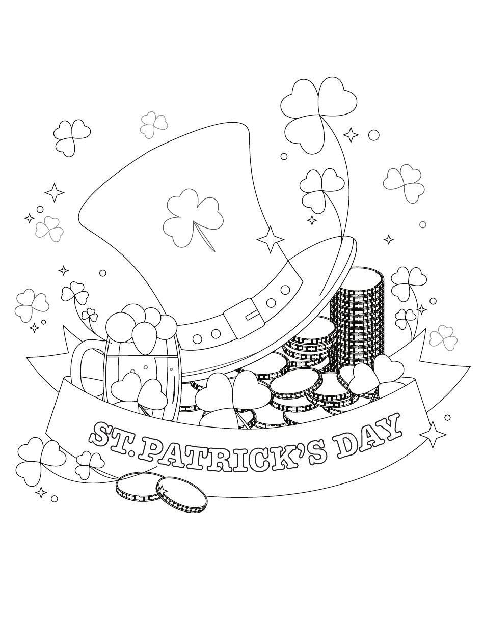 St. Patrick's Day Coloring Page - Hat and Gold Download Printable PDF ...