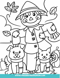 Document preview: Scarecrow With Animals Coloring Page
