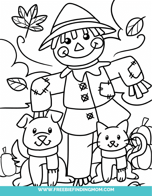 Scarecrow With Animals Coloring Page Preview