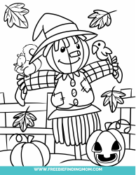 Document preview: Autumn Scarecrow Coloring Page