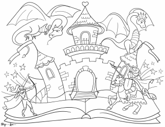 Document preview: Dragon Castle Coloring Page