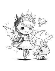 Document preview: Little Princess With a Dragon Coloring Page