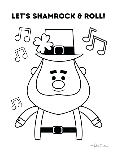 Saint Patrick's Day Coloring Sheet with Leprechaun Hat, Shamrocks, and Pot of Gold